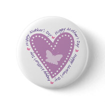 Happy Mothers Day Heart & Butterfly Pinback Button
