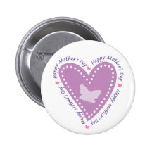 Happy Mothers Day Heart & Butterfly Pinback Button
