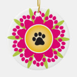 Happy Mother's Day Paw Prints Flower Ornaments