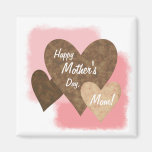 Happy Mother's Day Three Hearts Brown Magnets