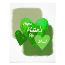 Happy Mother's Day Three Hearts Green Photographic Print