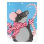 Happy Mouse in Snow Festive Postcard postcards