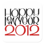 Happy New Year 2012 black red Square Sticker