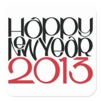 Happy New Year 2013 black red Square Sticker