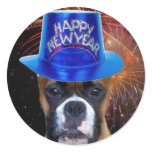 Happy New Year Boxer dog stickers