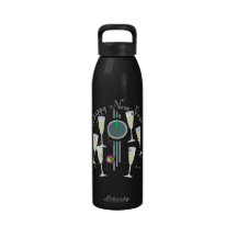 Happy New Year - Champagne Glasses and Clock Reusable Water Bottle