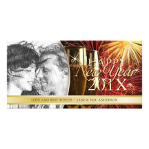 Happy New Year Fireworks Champagne photocard Personalized Photo Card