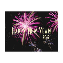 Happy New Year Fireworks Purple Calendar  Postcard