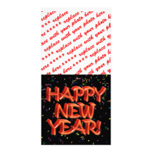 Happy New Year Glassy Red Text Customized Photo Card