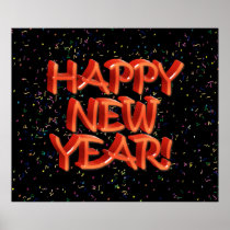 Happy New Year Glassy Red Text Print
