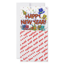 Happy New Year Party Hats Custom Photo Card