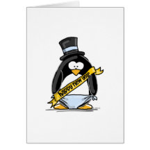 Happy New Year Penguin Greeting Card