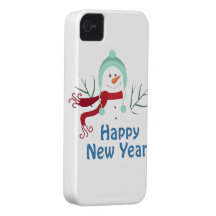 Happy New Year Snowman Case-Mate iPhone 4 Cases