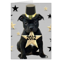 Happy New Year Staffordshire Bull Terrier card