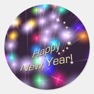 Colorful stars background art vector Happy New Year Stickers, Happy New Year Custom Sticker Designs