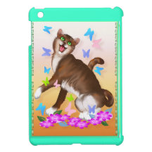 Happy Orange Cat and Soft Butterflies iPad Mini C iPad Mini Cases