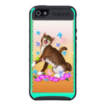 Happy Orange Cat and Soft Butterflies iPhone Case iPhone 5 Covers