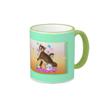 Happy Orange Cat and Soft Butterflies mug