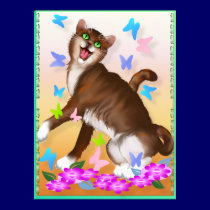 Happy Orange Cat and Soft Butterflies posters