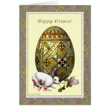 Happy Ostara - Vernal Equinox - Egg Hare Flowers Greeting Card