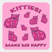 Happy Pink Kitties Stickers