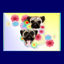 Happy Pug Grouchy Pug-Very bright flowers Poster posters
