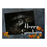 Happy Samhain-Full Moon/Fall Leaves Greeting Card