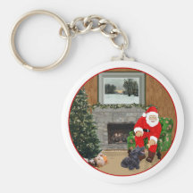 Happy Scottish Terrier & Santa Key Chains
