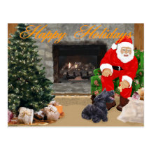 Happy Scottish Terrier & Santa Post Card