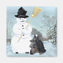 Happy Scottish Terrier & Snowman Fridge Magnet