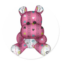 happy scribble hearts hippo round sticker