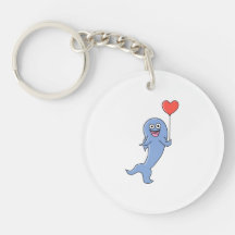 Happy Shark with Heart Shaped Balloon. Round Acrylic Key Chain