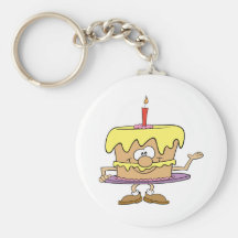 happy silly birthday cake cartoon keychain