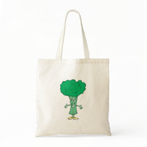 happy silly broccoli cartoon tote bags