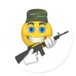 Happy smiley with a machine gun wearing a hat sticker