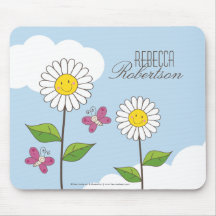 Happy Smiling Daisy & Butterflies Custom Mousepad