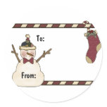 Happy Snowman And Christmas Stocking Sticker