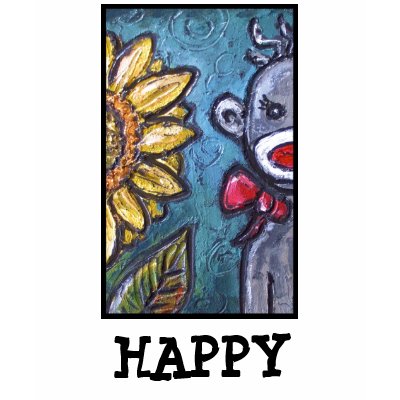 HAPPY  Sock Monkey and Sunflower T-shirt by solamar7