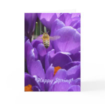 Happy Spring! "Crocuses and Honey Bee" Greeting Cards