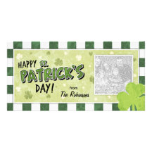 Happy St. Patrick's Day - Shamrock and Gingham Photo Card Template