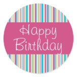 Happy Stripes Happy Birthday Seal Round Stickers
