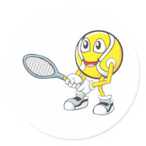 Happy Tennis Player Round Stickers