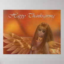 Happy Thanksgiving Golden Angel Holiday Print