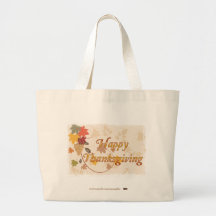 Happy Thanksgiving - Leaves, Grapes and Ribbons Canvas Bags