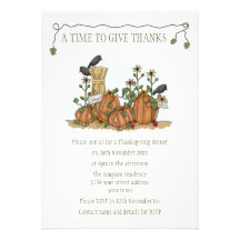 Happy Thanksgiving with Pumpkins and Crows Invitation