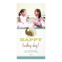 Happy turkey day blue green custom Thanksgiving Photo Greeting Card