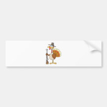 Happy Turkey With Pilgrim Hat and Musket Bumper Sticker