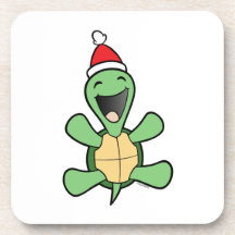Happy Turtle Christmas Beverage Coasters