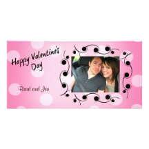 Happy Valentine's Day Black and Pink Personalized Photo Card Template