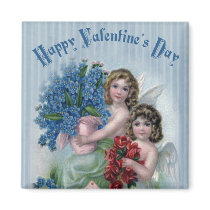 Happy Valentine's Day Blue Stripe Card Magnets
